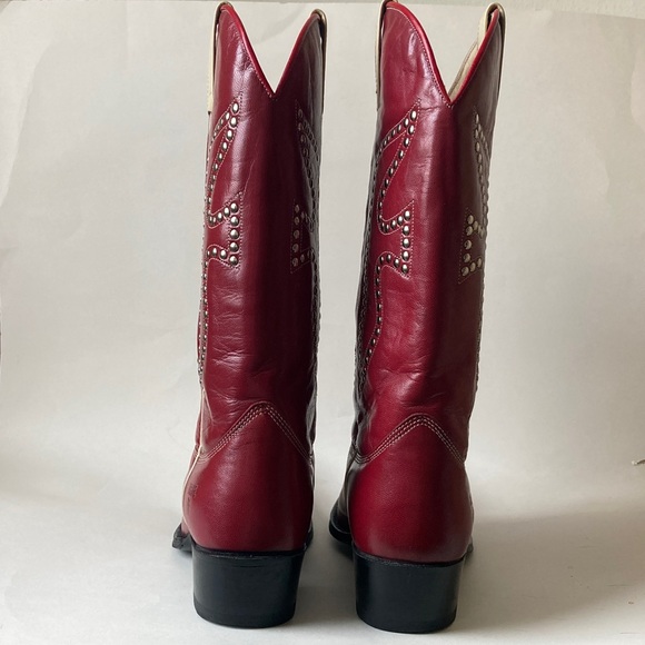 Vintage Frye Daisy Duke Studded Red Cowboy Leather Boots  Sz 9 - Picture 12 of 16